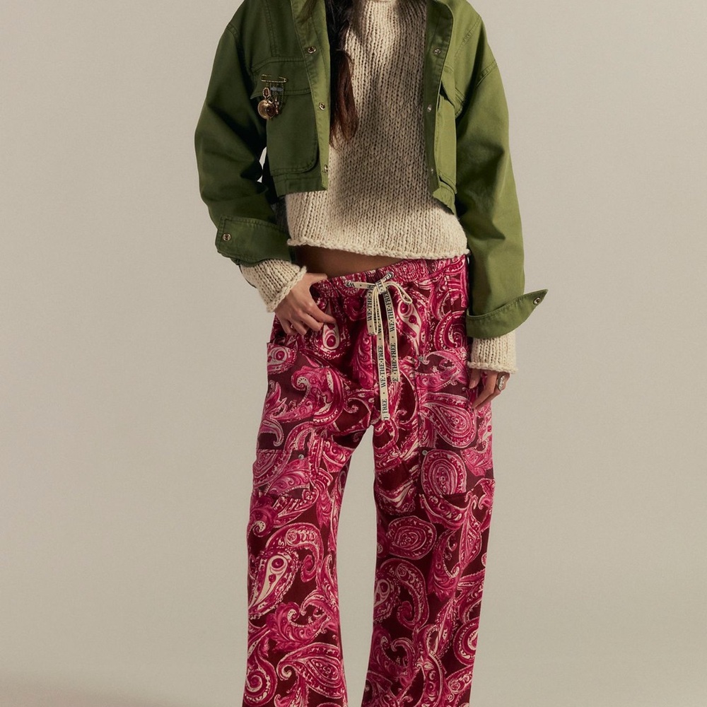 We The Free Red Paisley Wide Leg Pants